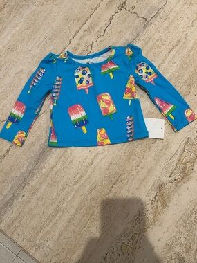NEW 🆕 Hatley Bright Blue Popsicle Print Long Sleeve Rashguard 3-6 months